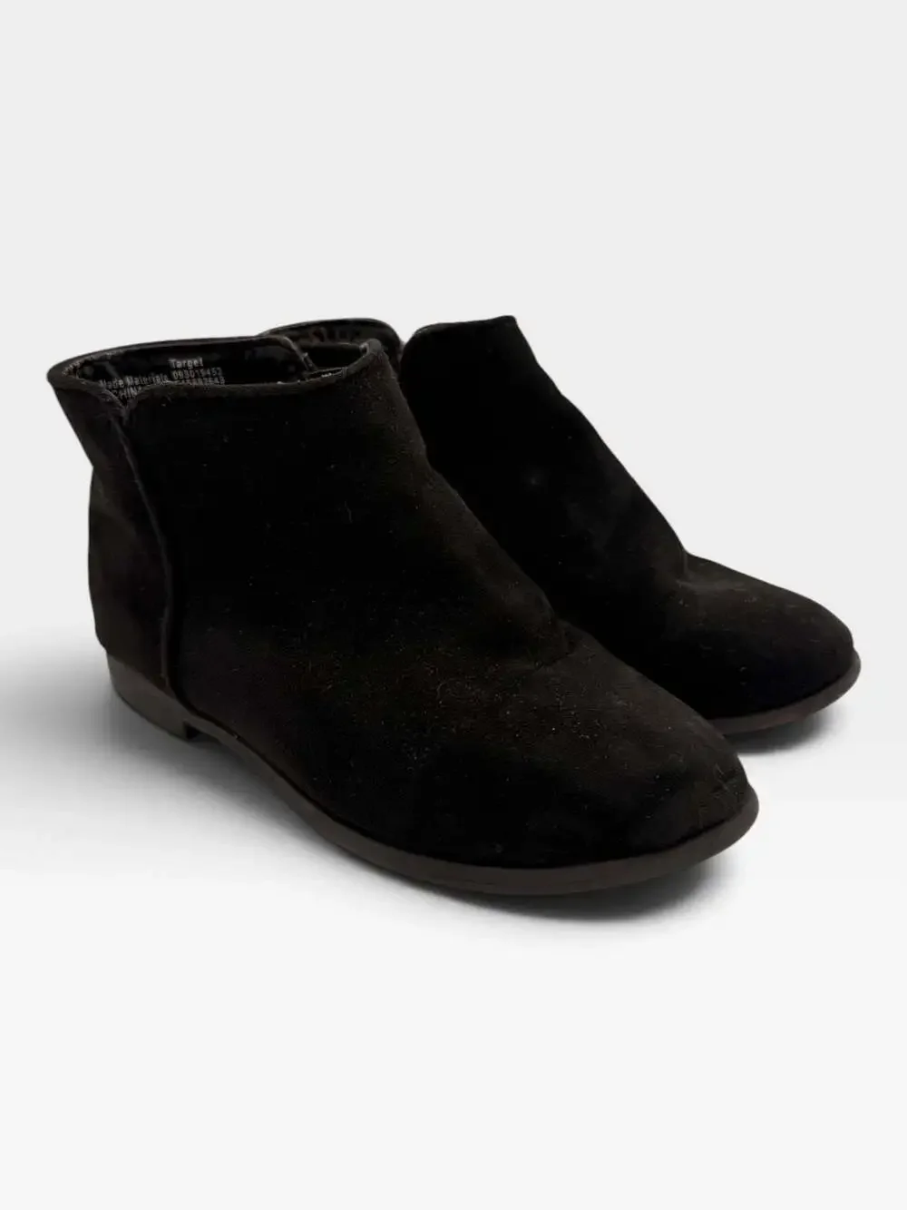 Cat & Jack Toddler Girls Black Suede Ankle Boots Size 11 Zipper Flat Booties